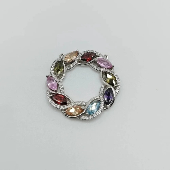 1" 925 Silver Multiple Colored Gemstone Fashion Pendant Rhinestones - Picture 4 of 4